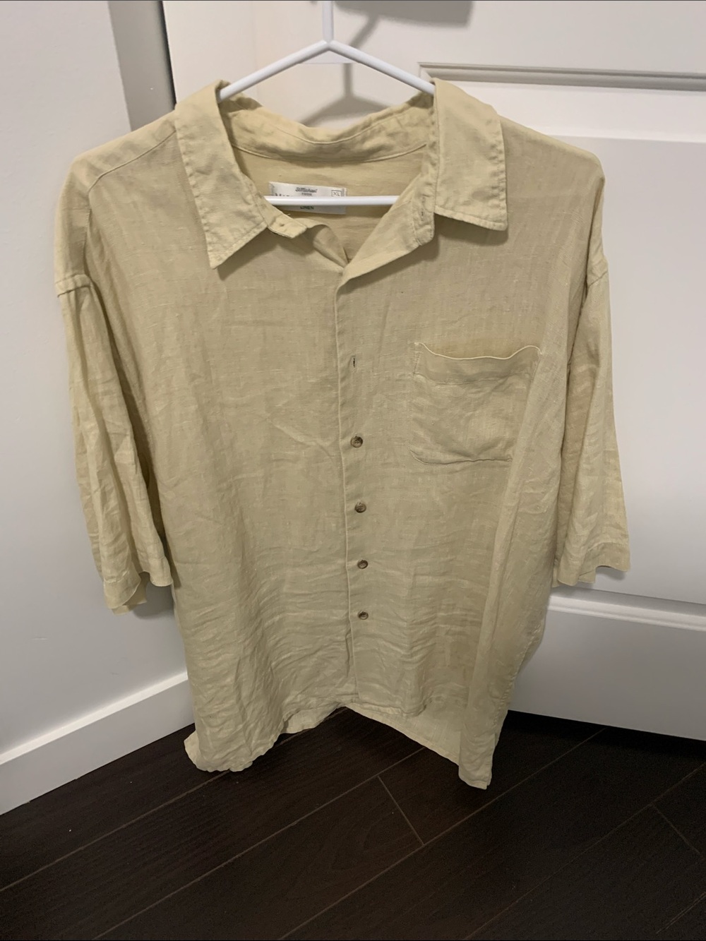 Marks & Spencer Men's Short-Sleeve Button-Down Shirt in Pale Beige